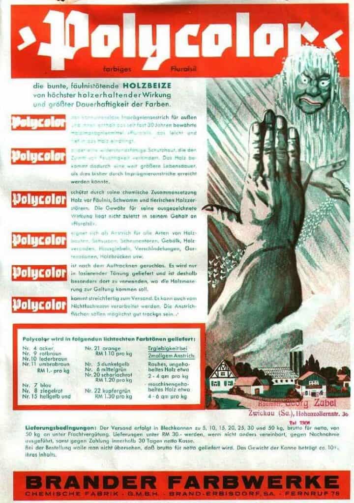 Werbeplakat Polycolor - farbiges Fluralsil von Brander Farbwerke